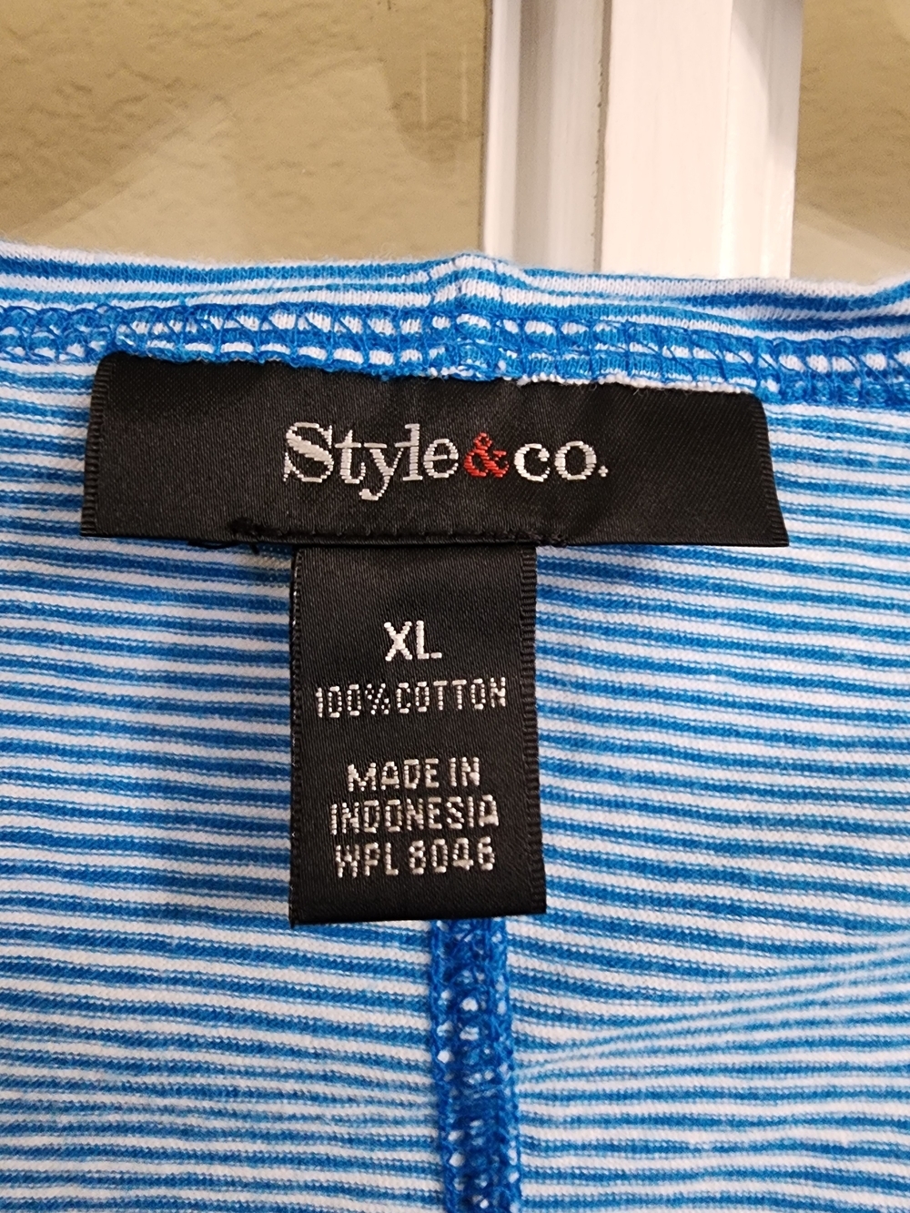 Style & Co Blue White Striped Roll Tab Henley Top XL Coastal Cotton - Picture 11 of 11